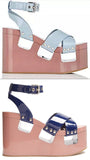 Patent Leather Platform-Wedge Sandals - Light Blue or Blue