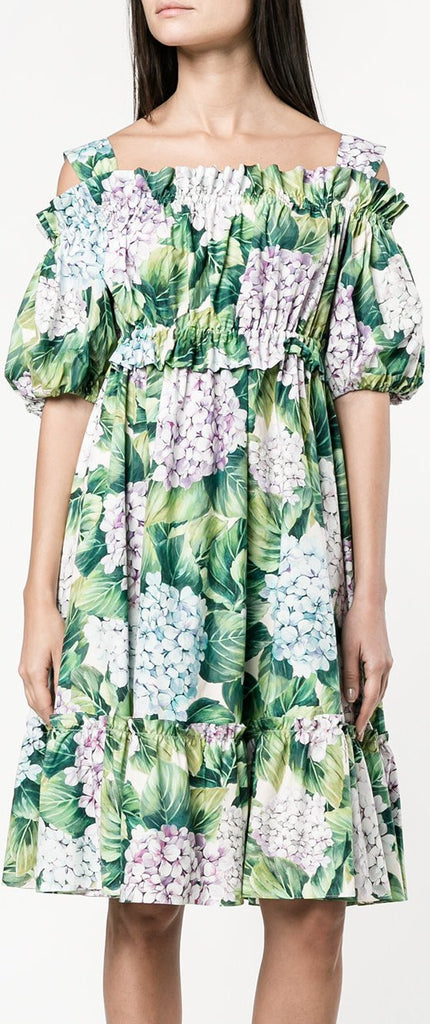 *Extended Sizes* Hydrangea Print Cold Shoulder Dress