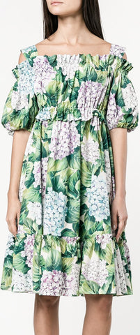 *Extended Sizes* Hydrangea Print Cold Shoulder Dress
