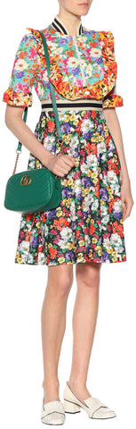 Floral-Print Ruffle Bib Dress