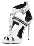 Buckled T-Strap Biker Sandal - White or Black
