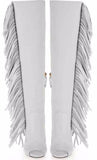Fringed Open Toe Boots in White