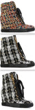 Tweed Lace-Up Wedged Boots - Multi or Black & White