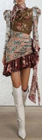 Tempest Tucked Contour Mini Floral Dress