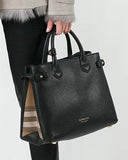 The Medium Banner in Leather and House Check Handbag- Black, Pink, Wine Red, Grey, Yellow, Brown, Red