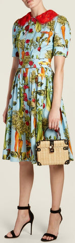 Carrot and Car-Print Round-Neck Dress