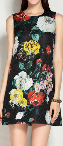 Sequin-Rose-Embellished Jacquard Mini Shift Dress - DESIGNER INSPIRED FASHIONS