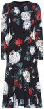 Black Floral-Print Long-Sleeve Dress