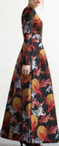 Print Long-Sleeve A-Line Maxi Dress