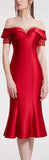 Crystal Sequined Red Fluted Evening Dress