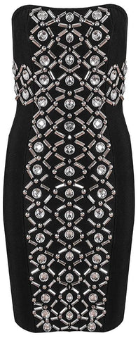 Black Strapless Embellished Stretch Mini Dress
