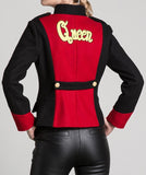 Embroidered Color-Block Jacket, Red & Black