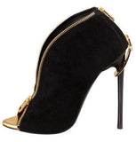 Zipper-Heel Suede Zip-Front Bootie