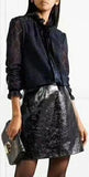 Lace Shirt with Velvet Trim, Dark Blue