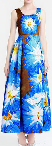 Floral Print A-Line Sleeveless Maxi Dress