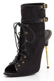 Black Stretch Canvas Lace-Up Booties