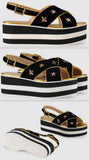 Embroidered Velvet Crossover Platform Sandals