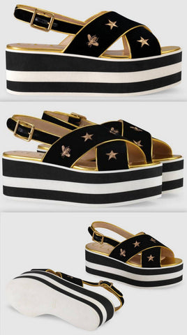 Embroidered Velvet Crossover Platform Sandals