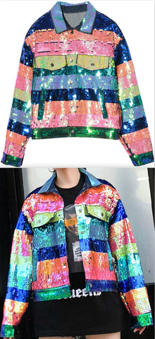 Sequin-Embellished Denim Jacket