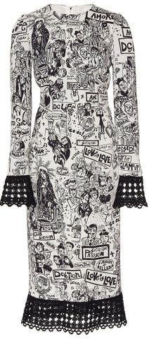 Sketch Print Midi Dress
