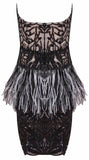 Floral Appliques Feather Embellished Strapless Mini Dress