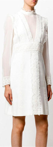 Lace Paneled Dress, White