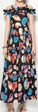 Off-the-Shoulder Shell-Print Ruffle-Trimmed Dress
