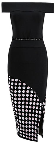 Off-The-Shoulder Stretch Geometric Dress