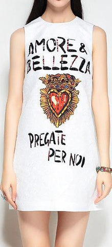 Embellished Print Mini Shift Dress
