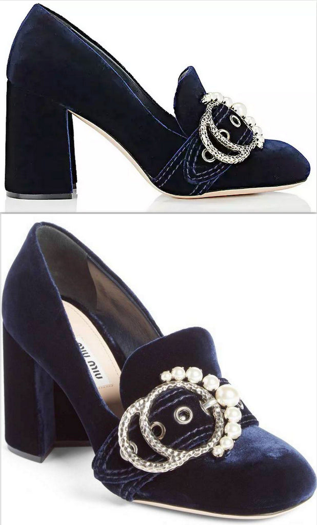 Imitation Pearl Buckle Pump, Blue