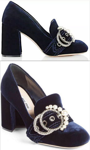 Imitation Pearl Buckle Pump, Blue