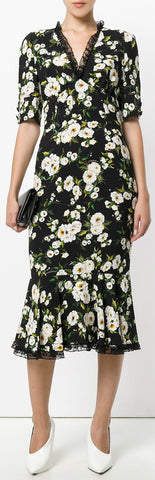 Floral Print Silk Dress with Lace Dress