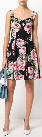 Rose Print Flared Dress
