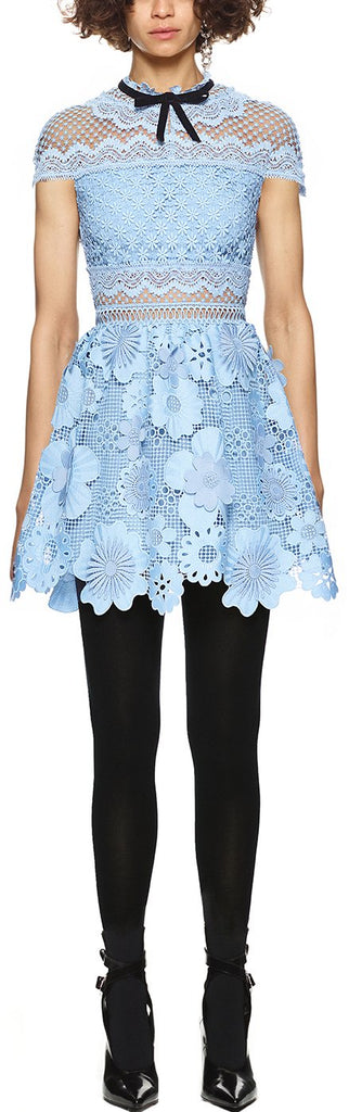 3d Floral Mesh Panelled Mini Dress