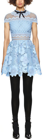 3d Floral Mesh Panelled Mini Dress