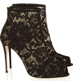 Lace and Mesh Peep Toe Ankle Boots - Black, Red or White