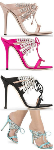 Satin Mule Sandals with Crystals - Nude, Fuchsia Pink, Black or Light Blue