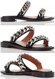 Chain-Embellished Leather Slide Sandals | DESIGNER INSPIRED FASHIONS