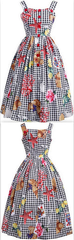 Button-Down Printed Checkered Midi Dress