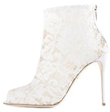 Lace and Mesh Peep Toe Ankle Boots - Black, Red or White