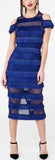 Blue Fringe Cold-Shoulder Dress