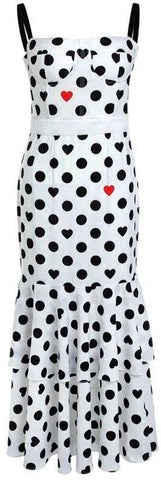 Heart & Polka Dot Print Midi Dress