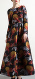 Print Long-Sleeve A-Line Maxi Dress