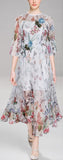 Floral Appliques Printed Chiffon Dress