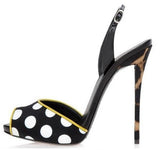 Satin Leopard Polka Dot Coline Sling Back Sandals