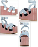 Patent Leather Platform-Wedge Sandals - Light Blue or Blue