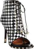 Check-Embossed Lace-Up Ankle Boot