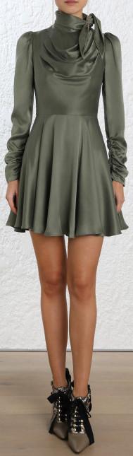 Scarf Swing Dress, Olive Green