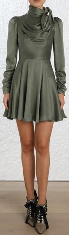Scarf Swing Dress, Olive Green