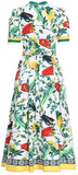 Short-Sleeve Vegetable Print Midi Dress, White